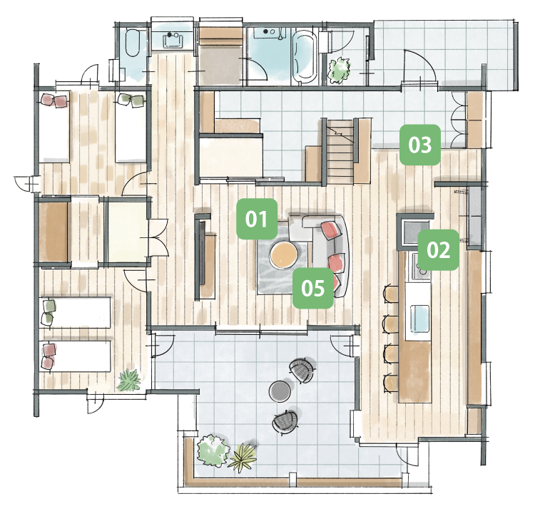 WELL+ 1.5階建て平屋 フロアマップ（エリア1）