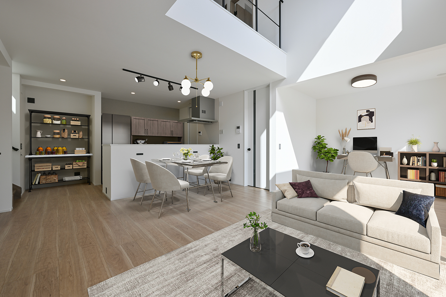 Trente LDK|吹抜けから光が降り注ぐリビング