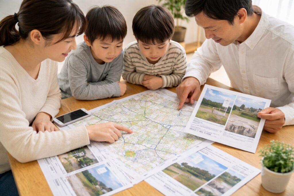 希望エリアの土地情報を比較している様子