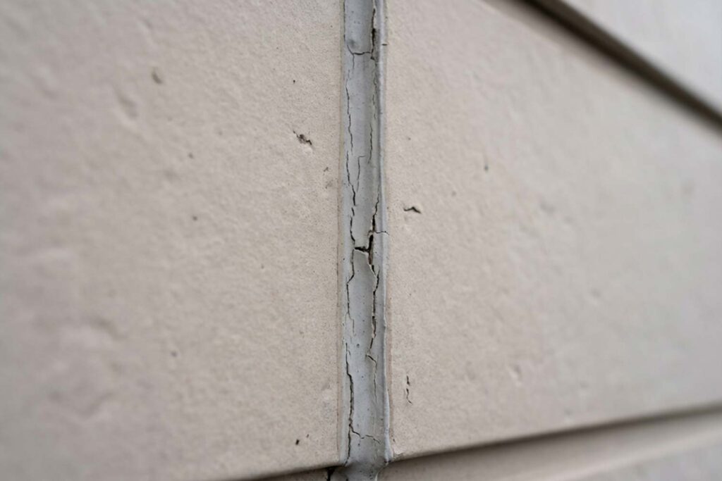 外壁目地のシーリングがひび割れた部分のクローズアップ