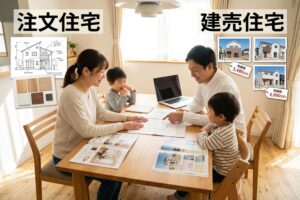 注文住宅と建売住宅の違いを比較してマイホームを検討する家族
