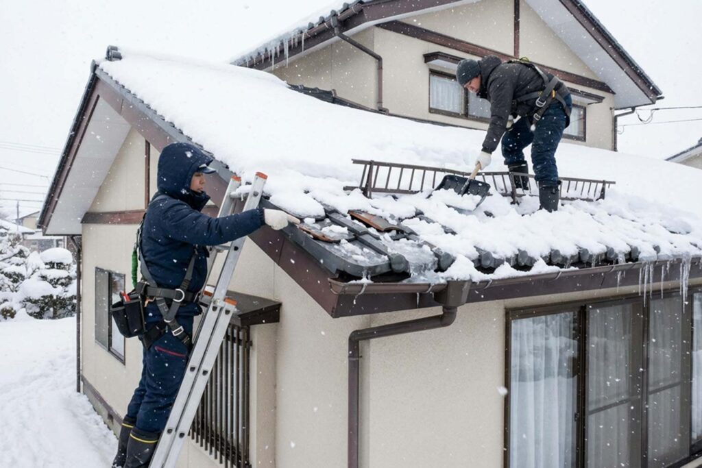 降雪で起こりやすい屋根・雨樋の被害を点検する様子｜狭山市 リフォーム