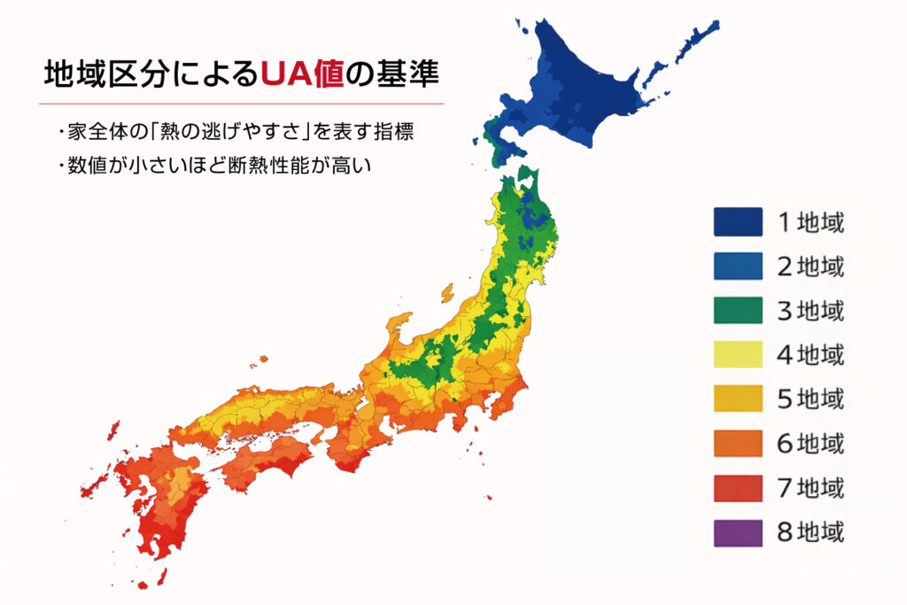 日本の地域区分（1〜8地域）のイメージ