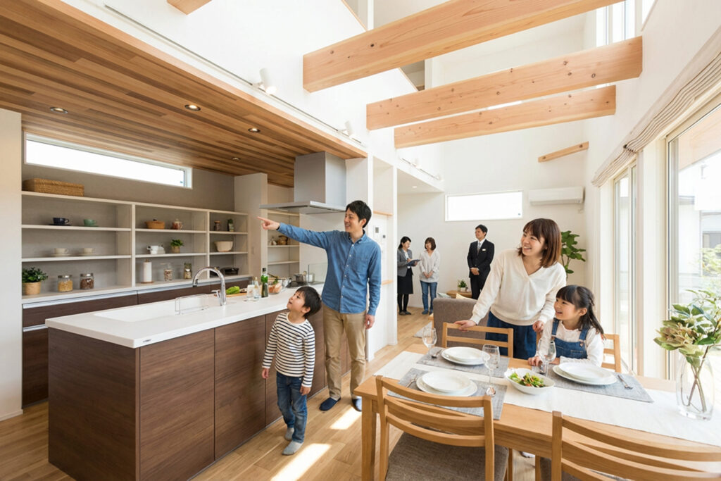 モデルハウスを見学する家族のイメージ