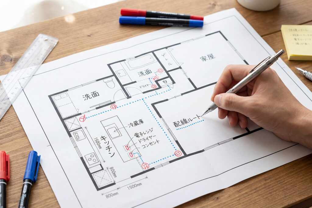 配線図に家電寸法を落とす例