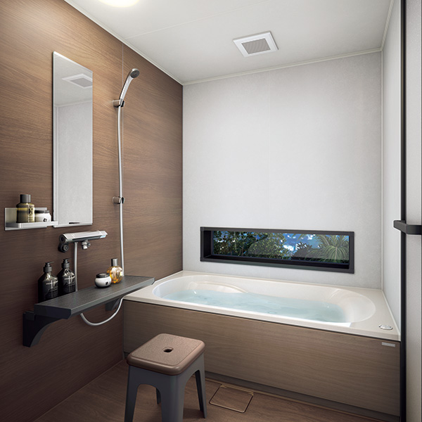 クリナップ「セレヴィア」1616サイズのシステムバスルーム施工イメージ（高断熱浴槽・節水シャワー水栓）