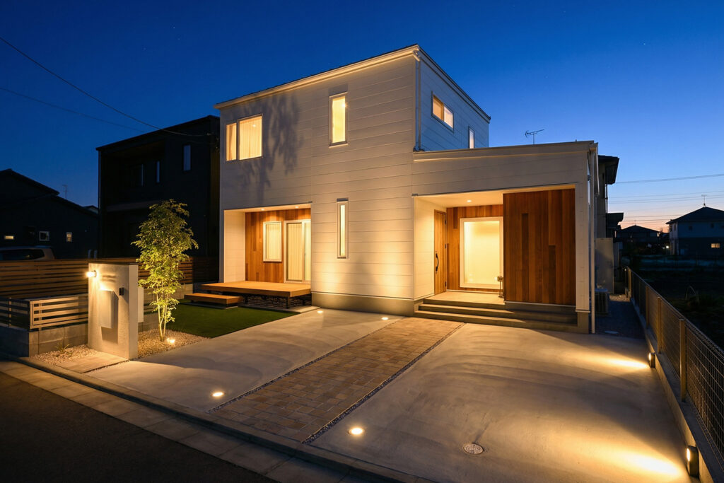 注文住宅の外構費の目安がわかるイメージ（駐車場・門柱・フェンス）