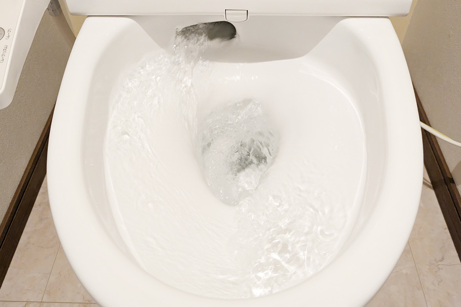 便器内に洗浄水が流れている様子