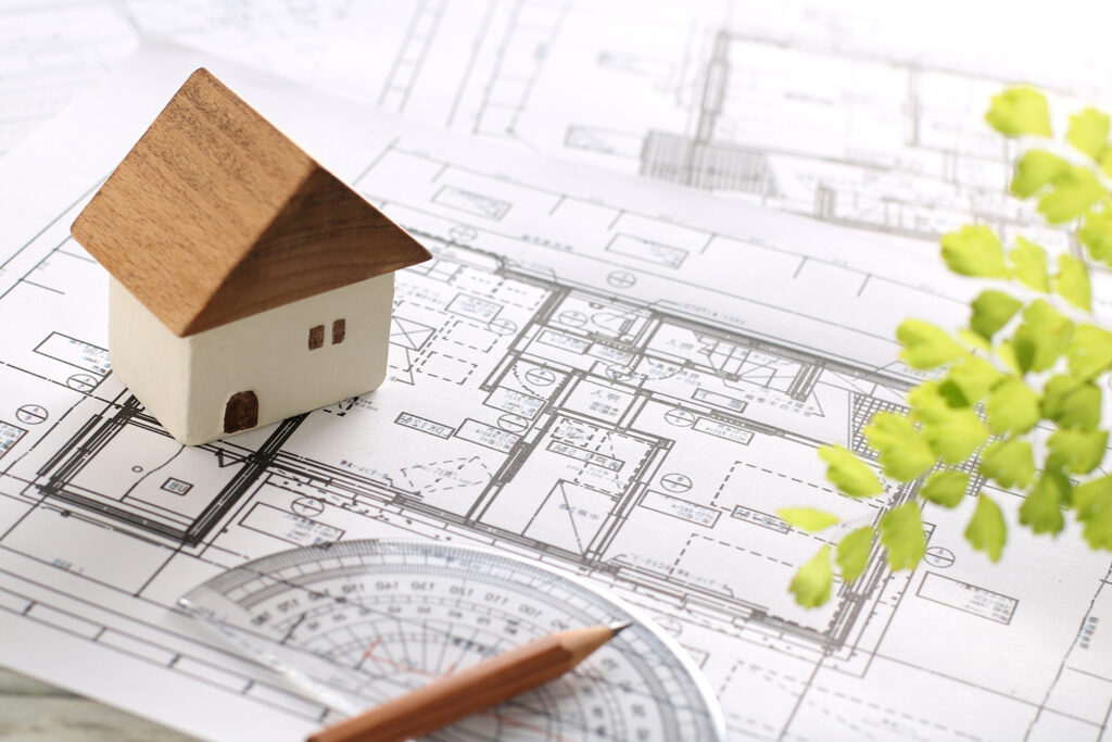 ランドリールームの物干しと通路幅を確認するイメージ