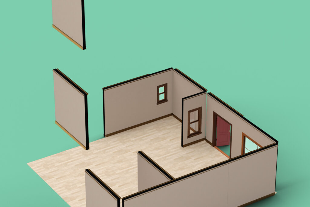 駐車場や門柱を含む新築住宅の外構工事の様子