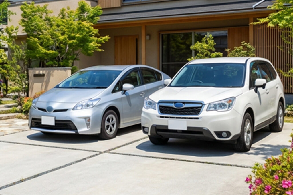 注文住宅で計画した2台分の並列駐車スペース。