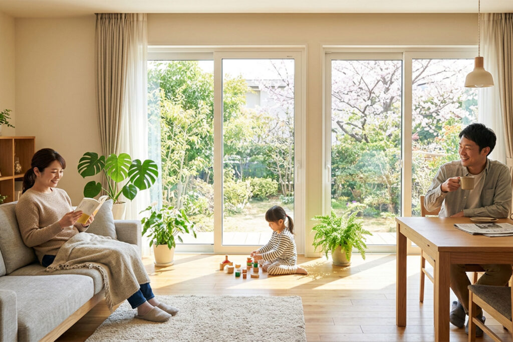 comfortable-living-dining-room-after-window-renovation | アップルホーム 窓の断熱リフォーム後に快適になったリビングダイニングのイメージ