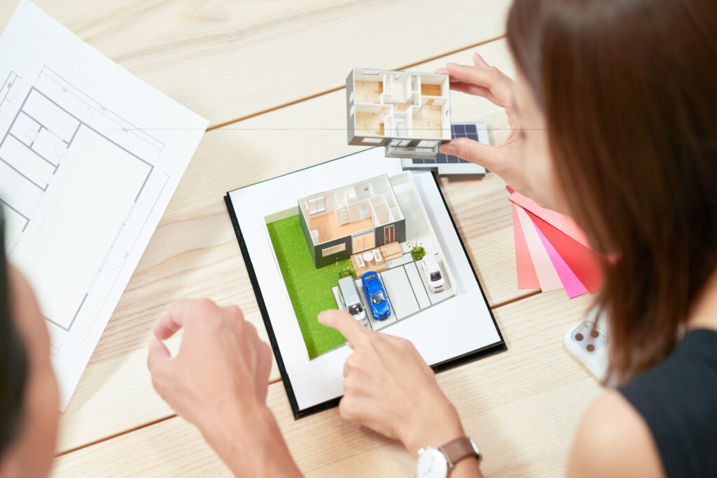 注文住宅の駐車場とアプローチを含む外構イメージ