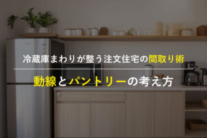 冷蔵庫とパントリーが使いやすくつながる注文住宅のキッチン間取りイメージ