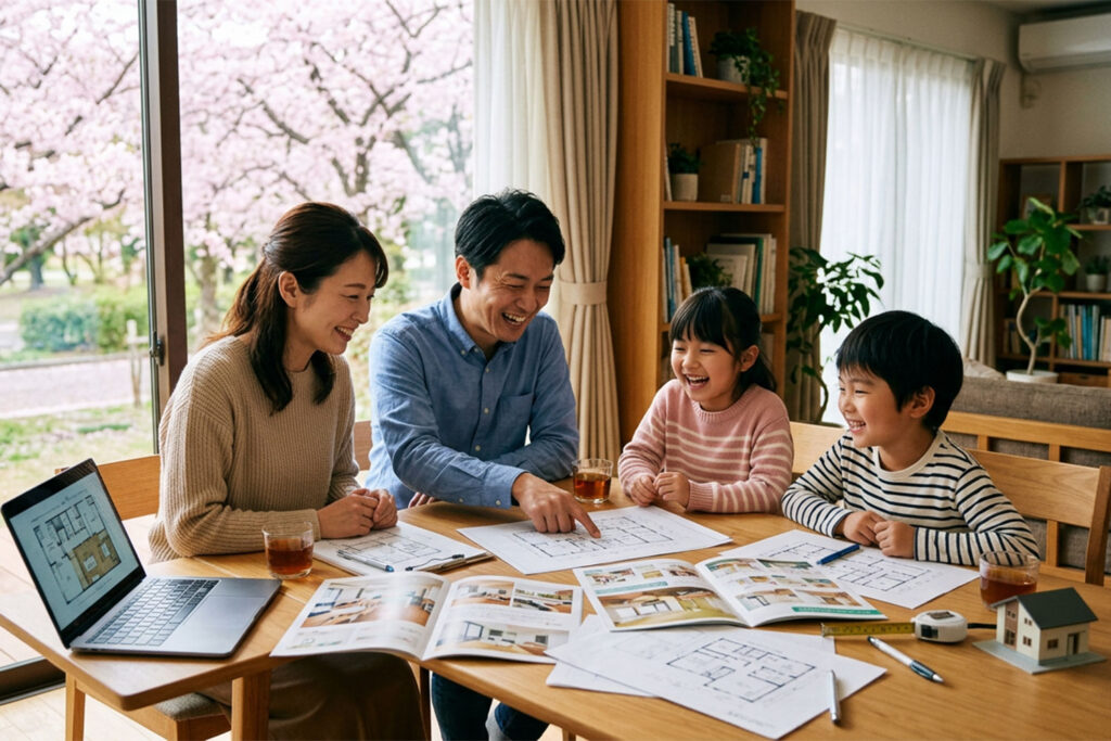 spring-reform-subsidy-guide-applehome | アップルホーム 春におすすめなリフォームと補助金活用を考える家族のイメージ