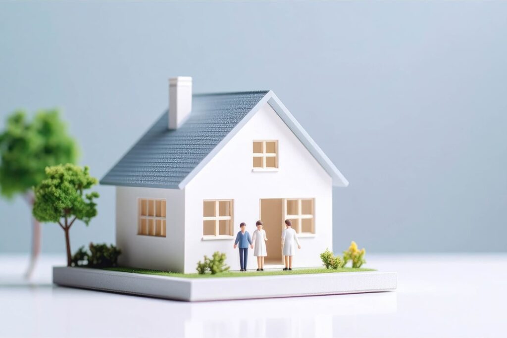 親の土地に建てる注文住宅の完成イメージを家族で確認する様子