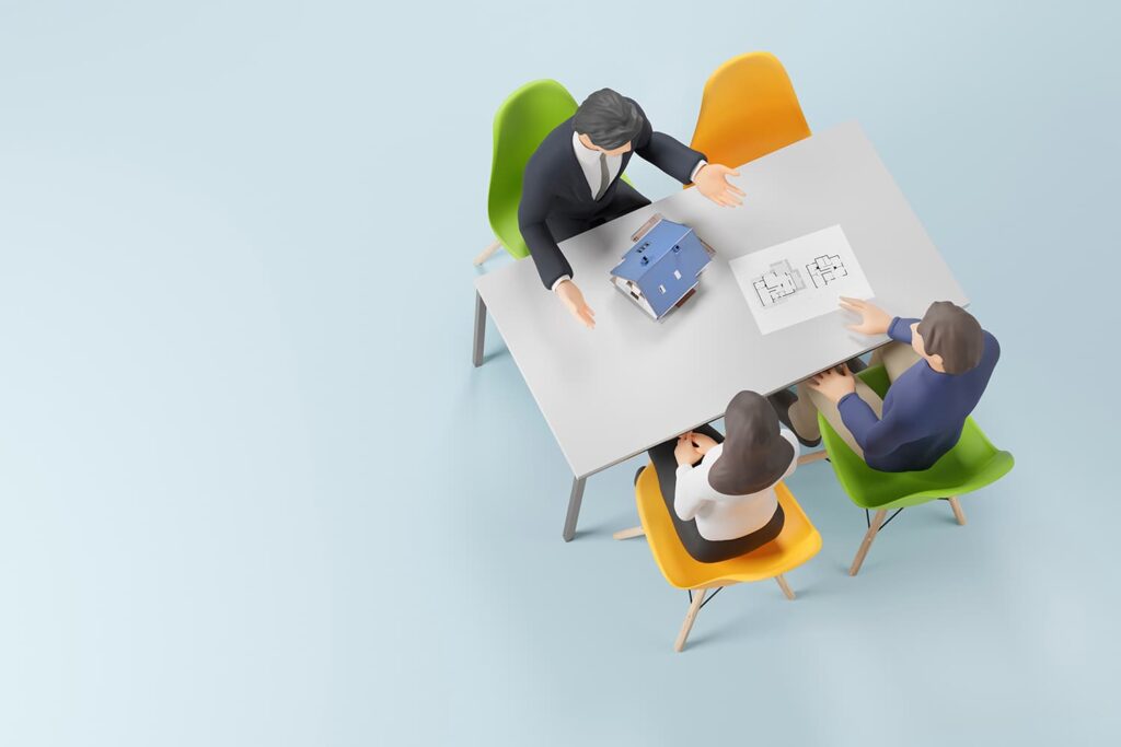 複数の土地資料を比較しながら道路条件を整理する打ち合わせ。