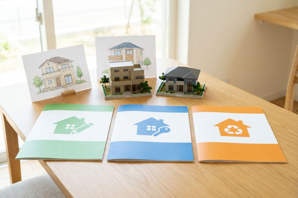 注文住宅・建売住宅・中古住宅を省エネ性能で比較するイメージ