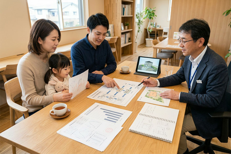 建築条件付き土地の契約の流れを確認するイメージ