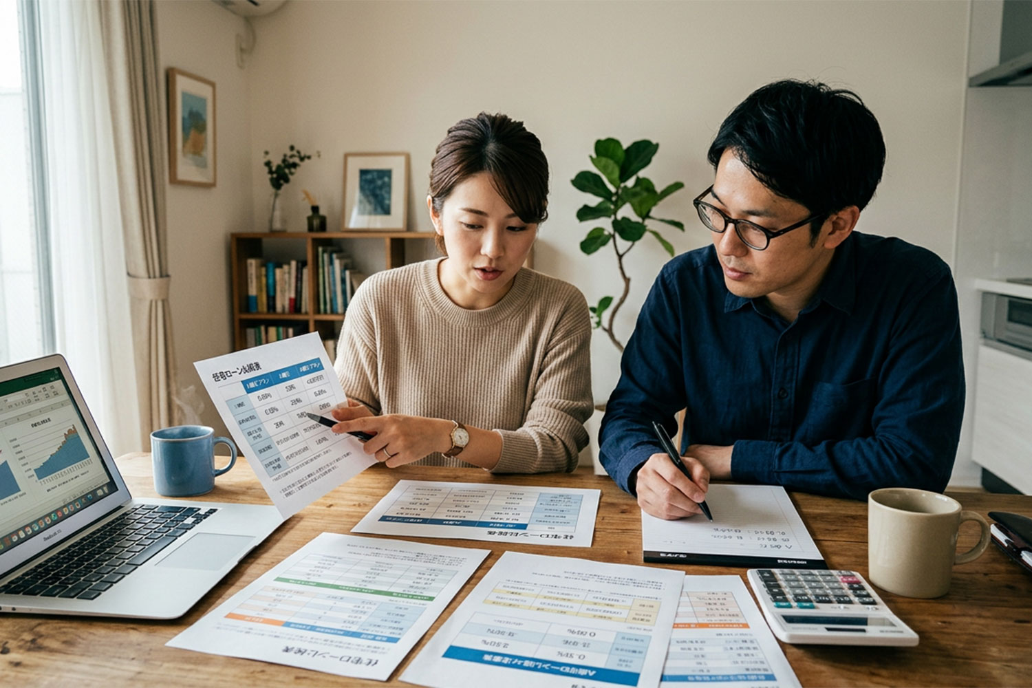 ペアローンと収入合算と単独ローンの違いを比較しながら住宅ローンを検討する共働き夫婦