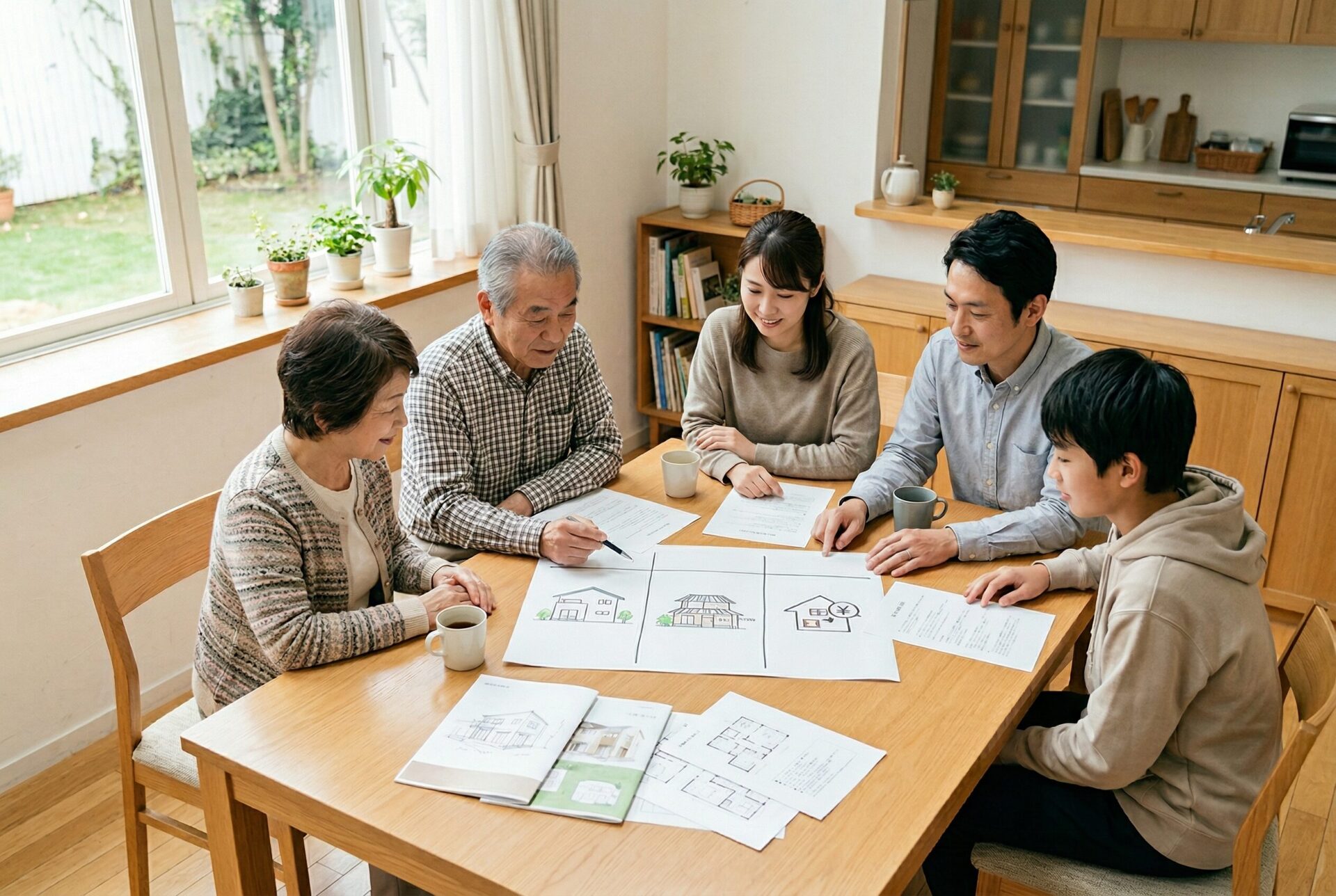 建て替え・リノベ・売却の比較表を見ながら検討しているイメージ