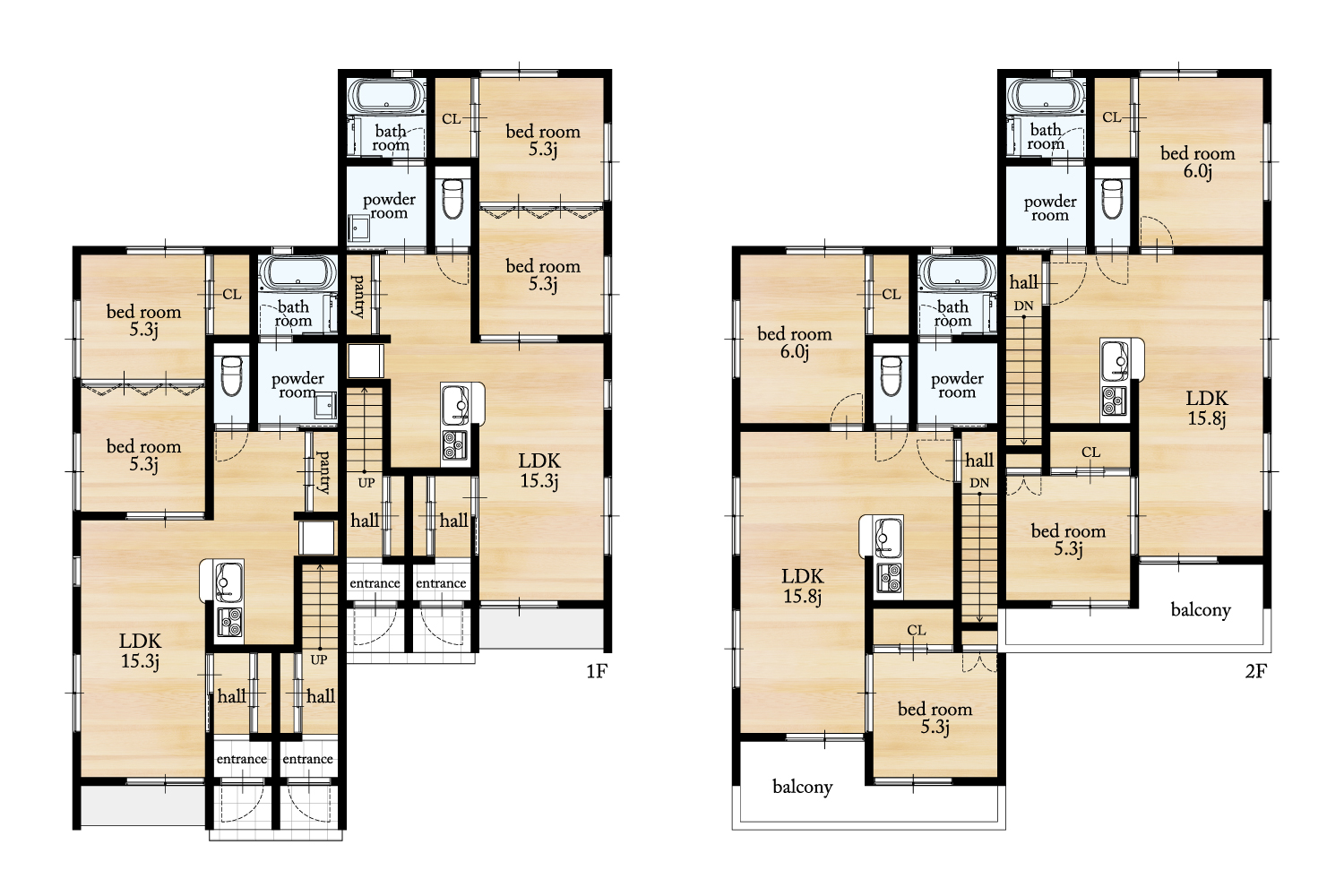 所沢市中新井アパートの1階2階間取り図