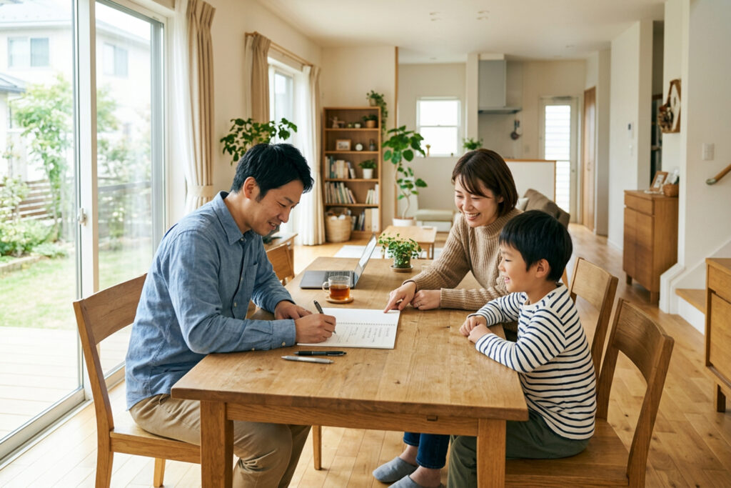 家づくりの優先順位を家族で書き出す様子