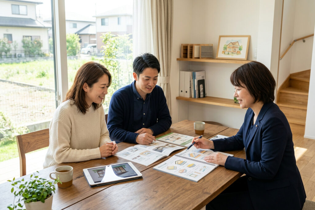 注文住宅の断熱等級とUA値を比較する打ち合わせ風景