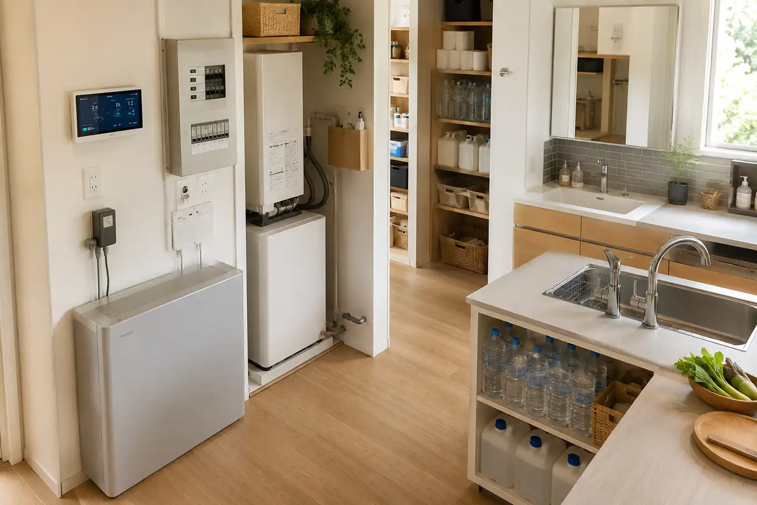 防災住宅の注文住宅で停電や断水に備える設備計画のイメージ
