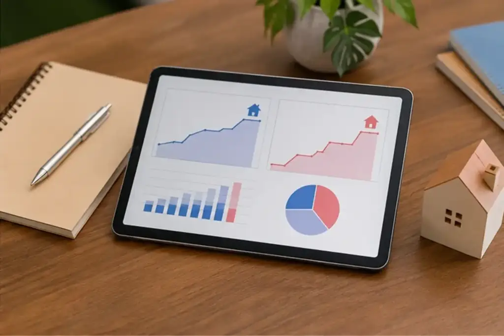 mortgage-rate-type-tablet-documents | アップルホーム 注文住宅の予算と住宅ローン金利を比較している打ち合わせ風景