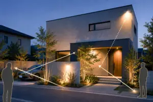 注文住宅の防犯照明を夜の外観と視線から考える住まい