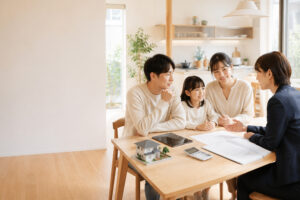注文住宅の資金計画について住宅アドバイザーに相談する子育て世帯
