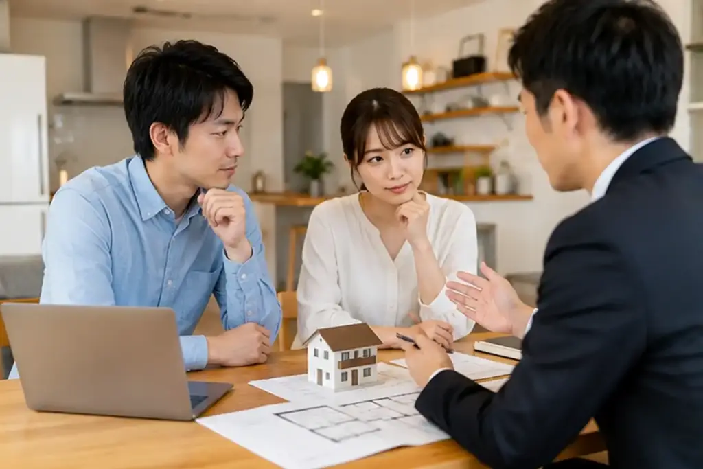 共働き世帯が注文住宅の住宅ローンとペアローンを相談するイメージ