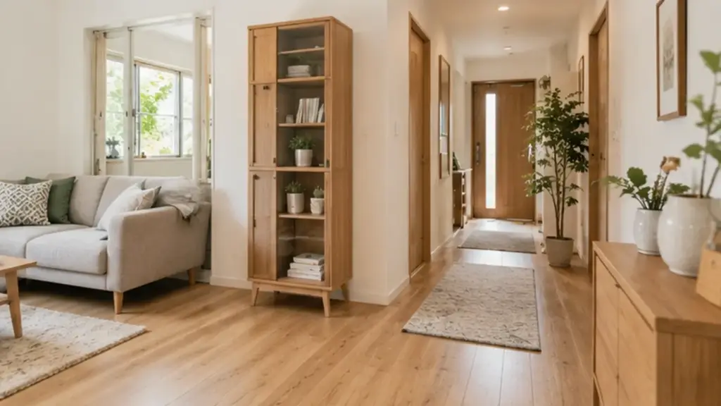 earthquake-safe-furniture-layout | アップルホーム 地震時に家具が避難経路をふさがないよう配置されたリビング