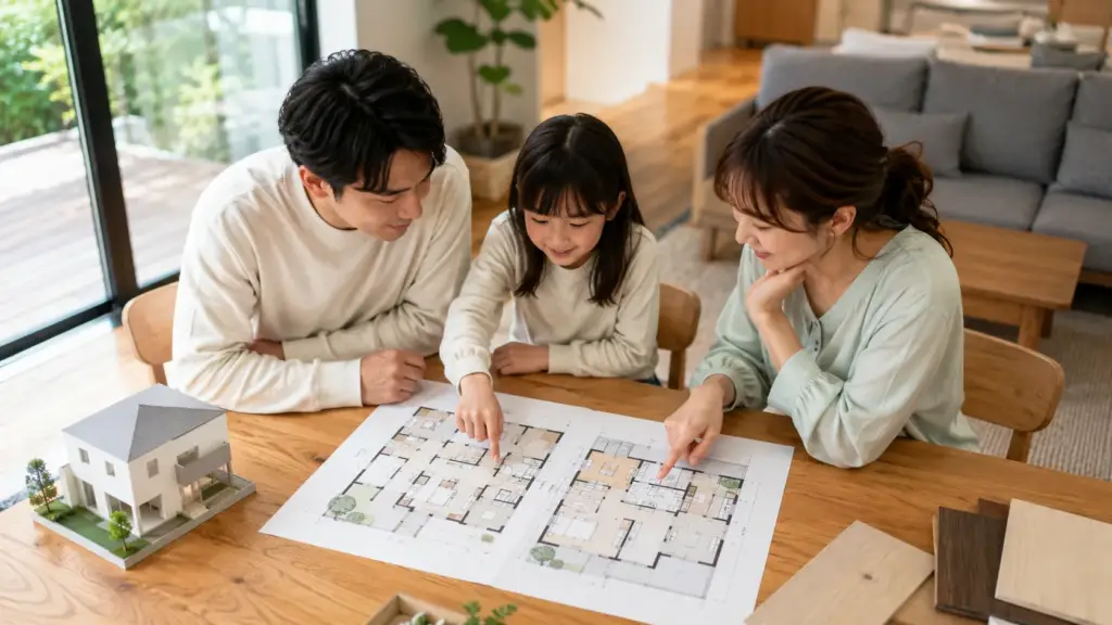 family-closet-first-or-second-floor | アップルホーム 1階と2階のファミリークローゼットの場所を検討する注文住宅の家族