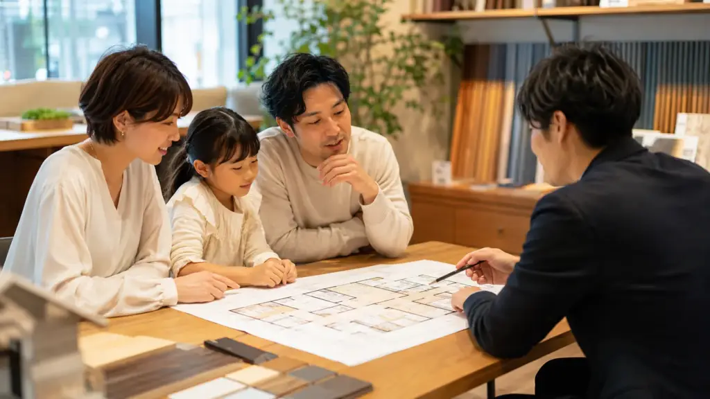family-closet-layout-planning | アップルホーム 注文住宅の間取り図でファミクロの場所と生活動線を確認する打ち合わせ