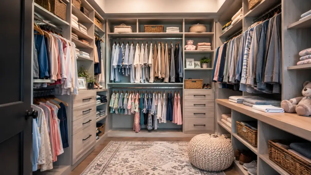 family-closet-shared-storage | アップルホーム 家族の衣類をまとめて収納できるファミリークローゼットの室内