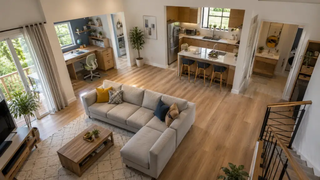 home-alone-safe-living-layout | アップルホーム 子どもの留守番を見守りやすいリビングとキッチンの間取り