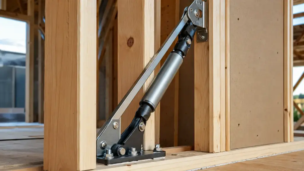 residential-seismic-damper-detail | アップルホーム 木造住宅の壁内に設置された制震ダンパーの接合部