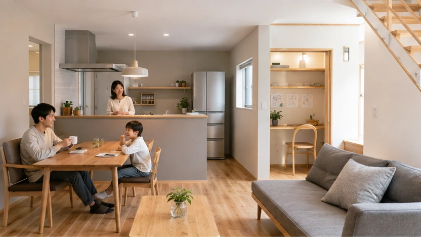 compact-house-family-eyecatch | アップルホーム コンパクト住宅で暮らす家族と効率的な間取りをイメージした住宅