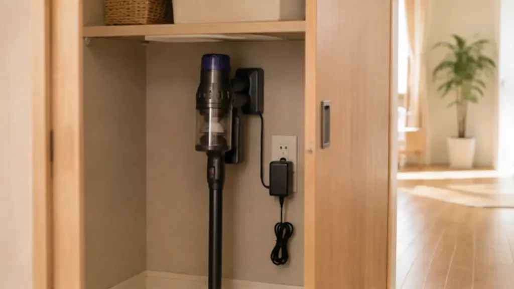コードレス掃除機を充電しながら収納できる注文住宅の収納スペース