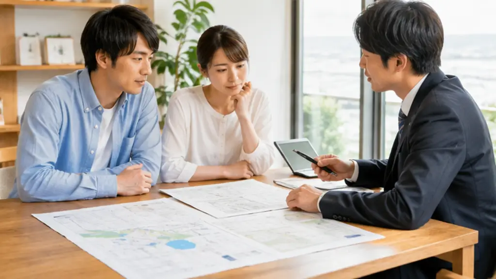 flood-preparedness-home-consultation | アップルホーム 所沢・入間・狭山の注文住宅で水害対策を相談する家族のイメージ