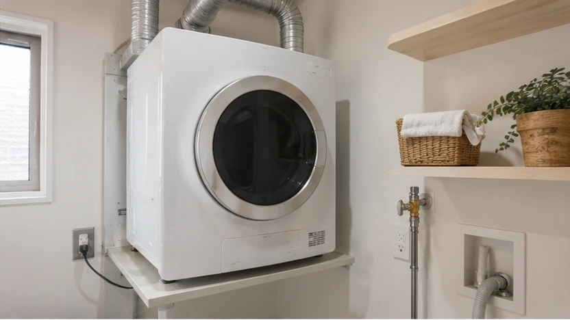 gas-dryer-kanta-kun-installation-requirements | アップルホーム 乾太くん設置に必要なガス配管と排湿経路を備えたランドリールーム