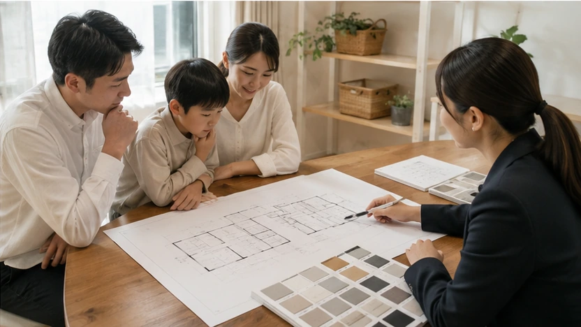 kanta-kun-home-design-consultation | アップルホーム 乾太くんの設置場所と設備計画を図面で確認する注文住宅の打ち合わせ