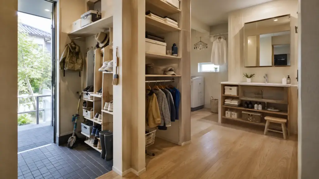 玄関収納と水まわりをつなぎ災害時にも使いやすいフェーズフリー住宅の生活動線