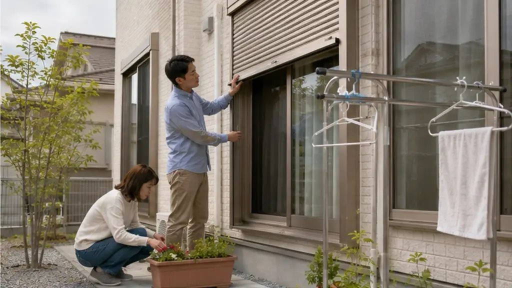 typhoon-window-exterior-safety-check | アップルホーム 台風前に戸建ての窓や庭の飛散物を確認する防災対策