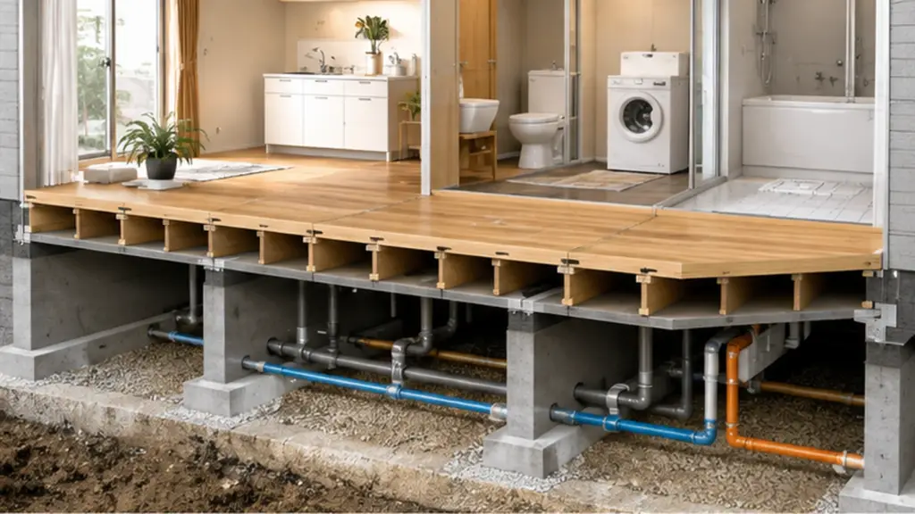 underfloor-above-floor-flooding-house | アップルホーム 床下浸水と床上浸水の違いを確認する注文住宅の断面イメージ