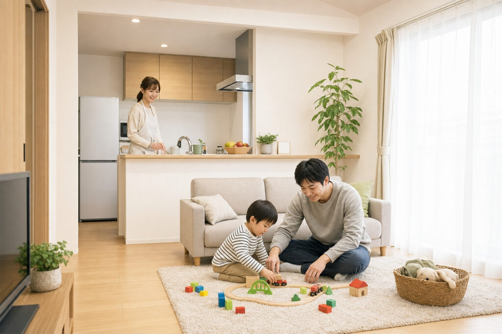 子どもを見守りやすい対面キッチンを備えた子育て世帯向け賃貸住宅