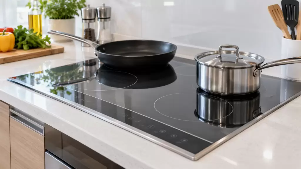 custom-home-ih-flat-cooktop-cleaning | アップルホーム 注文住宅のキッチンに設置されたフラットなIHクッキングヒーター