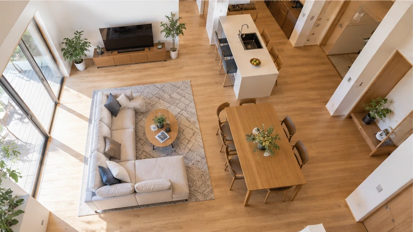 floor-plan-furniture-circulation-layout | アップルホーム 家具配置と生活動線を考慮した注文住宅の間取りイメージ